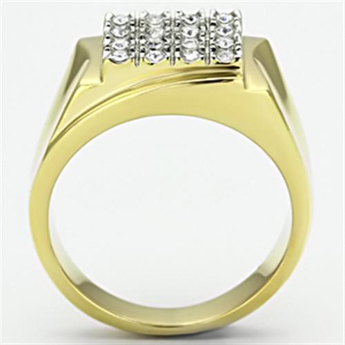 Two-Tone IP Gold (Ion Plating) Stainless Steel Ring with Top Grade Crystal in Clear