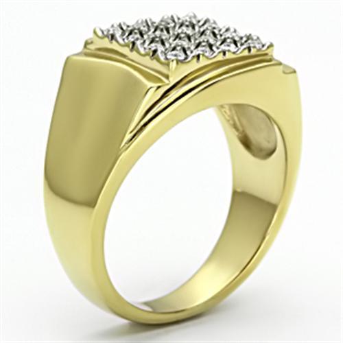 Two-Tone IP Gold (Ion Plating) Stainless Steel Ring with Top Grade Crystal in Clear