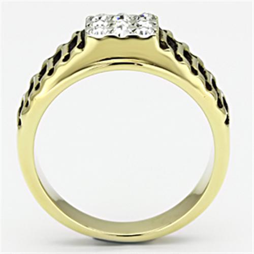 Two-Tone IP Gold (Ion Plating) Stainless Steel Ring with Top Grade Crystal in Clear