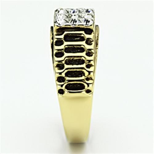 Two-Tone IP Gold (Ion Plating) Stainless Steel Ring with Top Grade Crystal in Clear