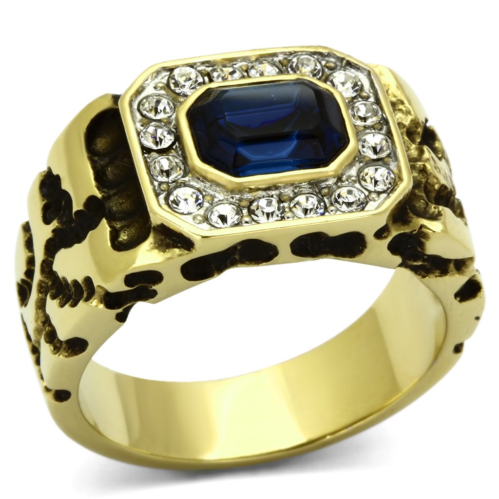 Two-Tone IP Gold (Ion Plating) Stainless Steel Ring with Top Grade Crystal in Montana