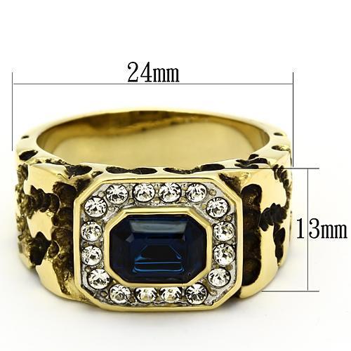 Two-Tone IP Gold (Ion Plating) Stainless Steel Ring with Top Grade Crystal in Montana