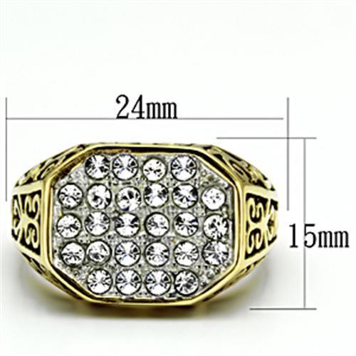 Two-Tone IP Gold (Ion Plating) Stainless Steel Ring with Top Grade Crystal in Clear