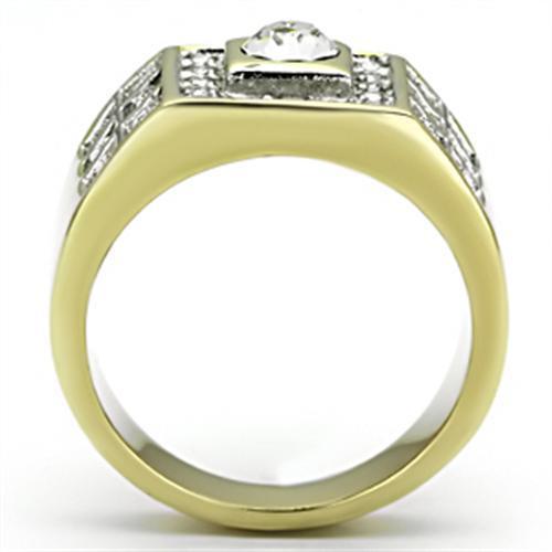 Two-Tone IP Gold (Ion Plating) Stainless Steel Ring with Top Grade Crystal in Clear