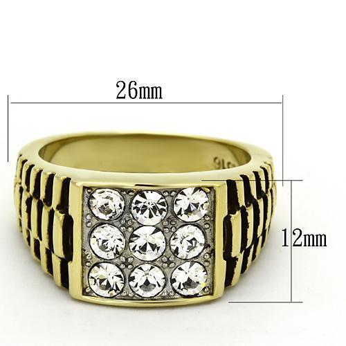 Two-Tone IP Gold (Ion Plating) Stainless Steel Ring with Top Grade Crystal in Clear