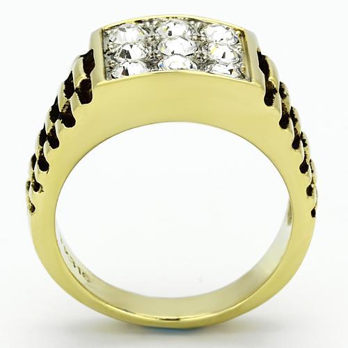 Two-Tone IP Gold (Ion Plating) Stainless Steel Ring with Top Grade Crystal in Clear