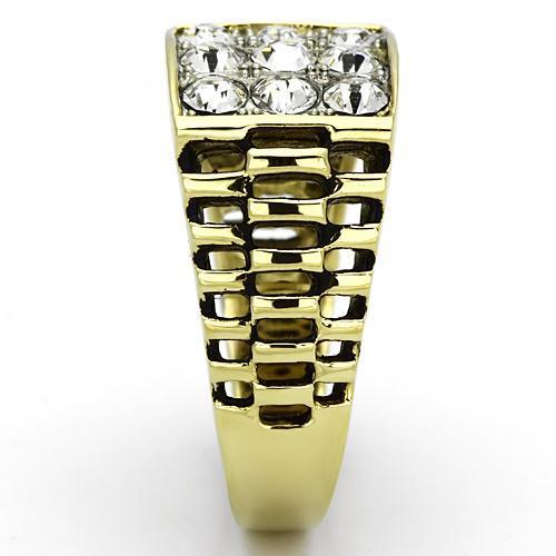 Two-Tone IP Gold (Ion Plating) Stainless Steel Ring with Top Grade Crystal in Clear
