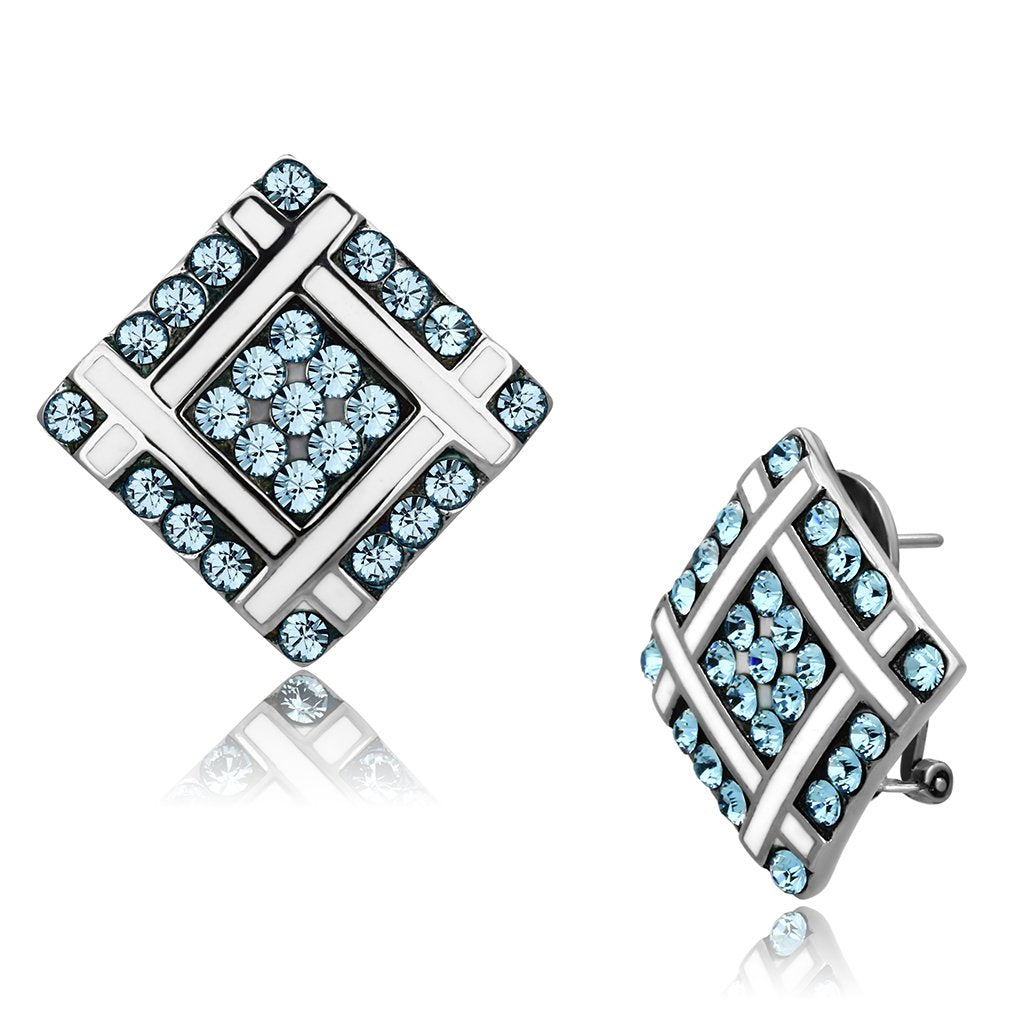 High polished (no plating) Stainless Steel Earrings with Top Grade Crystal in Sea Blue