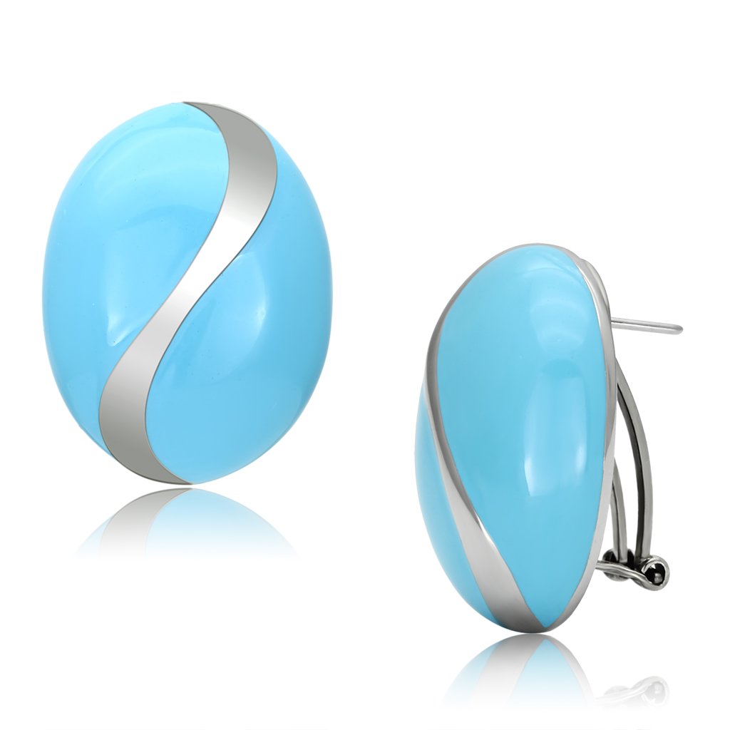 High polished (no plating) Stainless Steel Earrings with Epoxy in Sea Blue