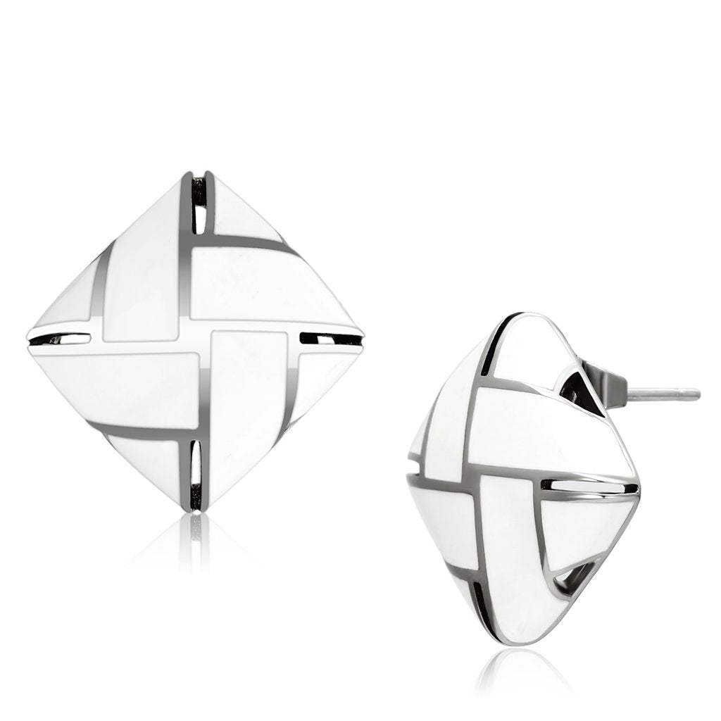 High polished (no plating) Stainless Steel Earrings with Epoxy in White