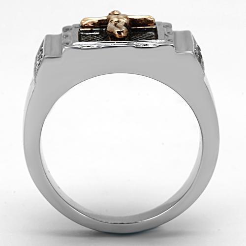 Two-Tone IP Rose Gold Stainless Steel Ring with AAA Grade CZ in Clear