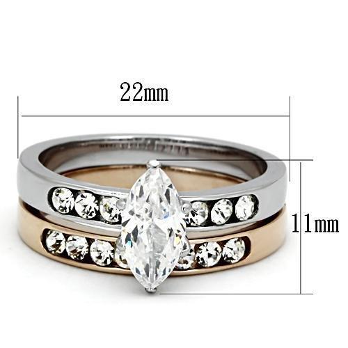 Two-Tone IP Rose Gold Stainless Steel Ring with AAA Grade CZ in Clear