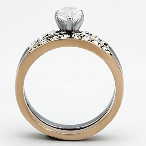 Two-Tone IP Rose Gold Stainless Steel Ring with AAA Grade CZ in Clear
