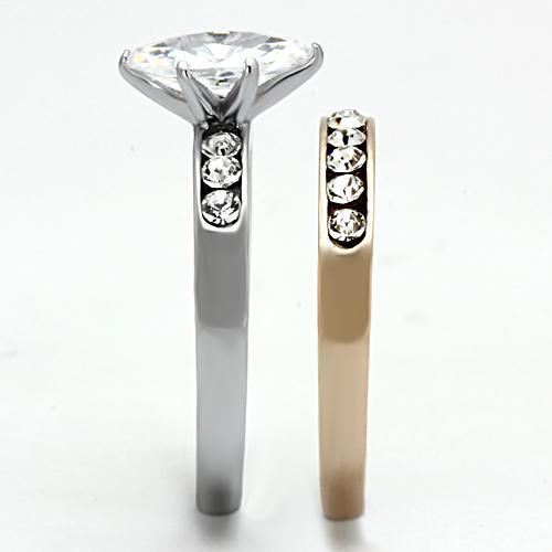 Two-Tone IP Rose Gold Stainless Steel Ring with AAA Grade CZ in Clear