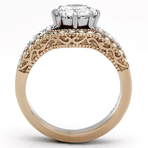 Two-Tone IP Rose Gold Stainless Steel Ring with AAA Grade CZ in Clear