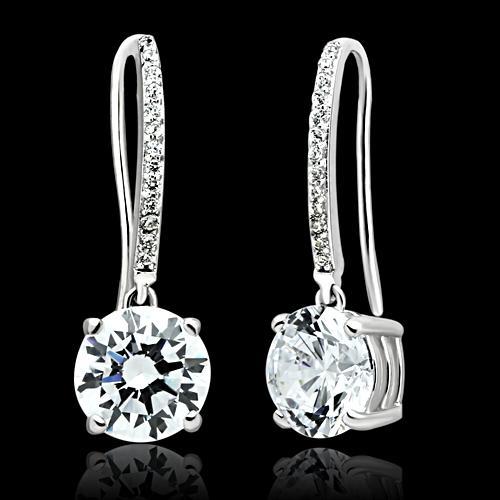 Rhodium 925 Sterling Silver Earrings with AAA Grade CZ in Clear