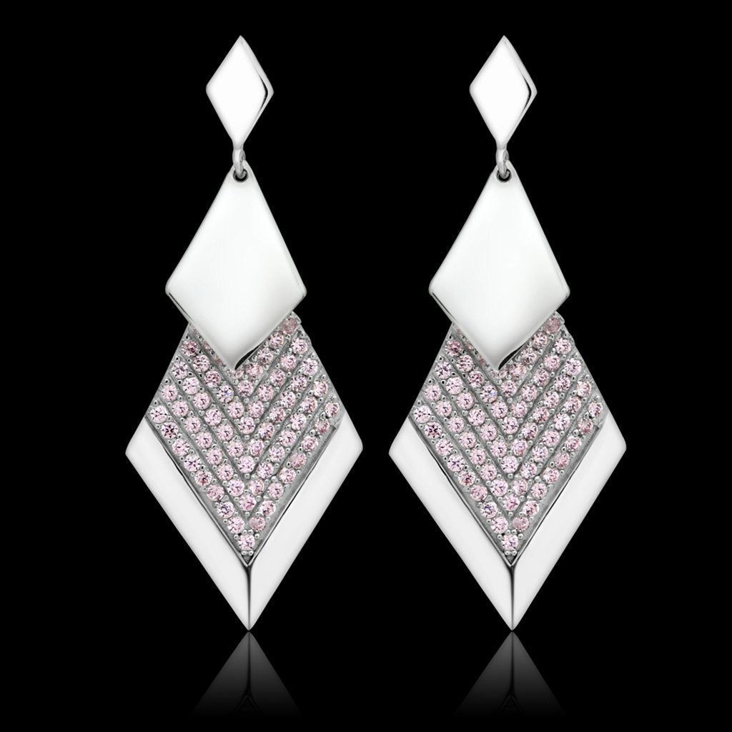 Rhodium 925 Sterling Silver Earrings with AAA Grade CZ in Rose