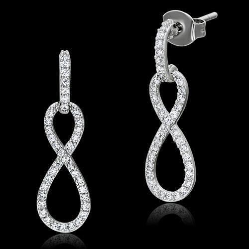 Rhodium 925 Sterling Silver Earrings with AAA Grade CZ in Clear