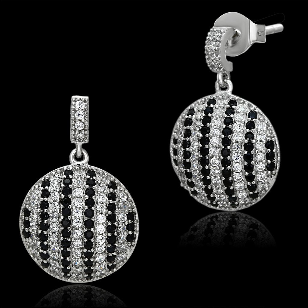 Rhodium 925 Sterling Silver Earrings with AAA Grade CZ in Jet
