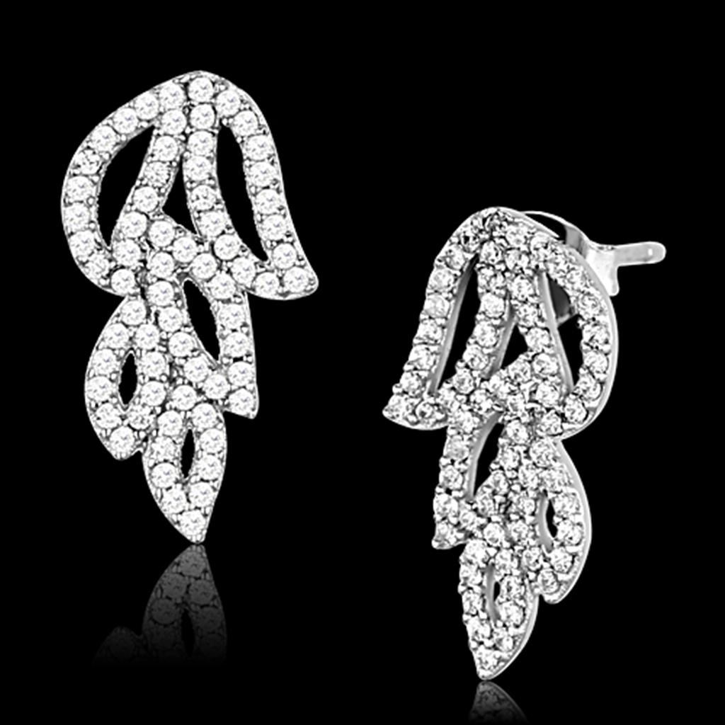 Rhodium 925 Sterling Silver Earrings with AAA Grade CZ in Clear