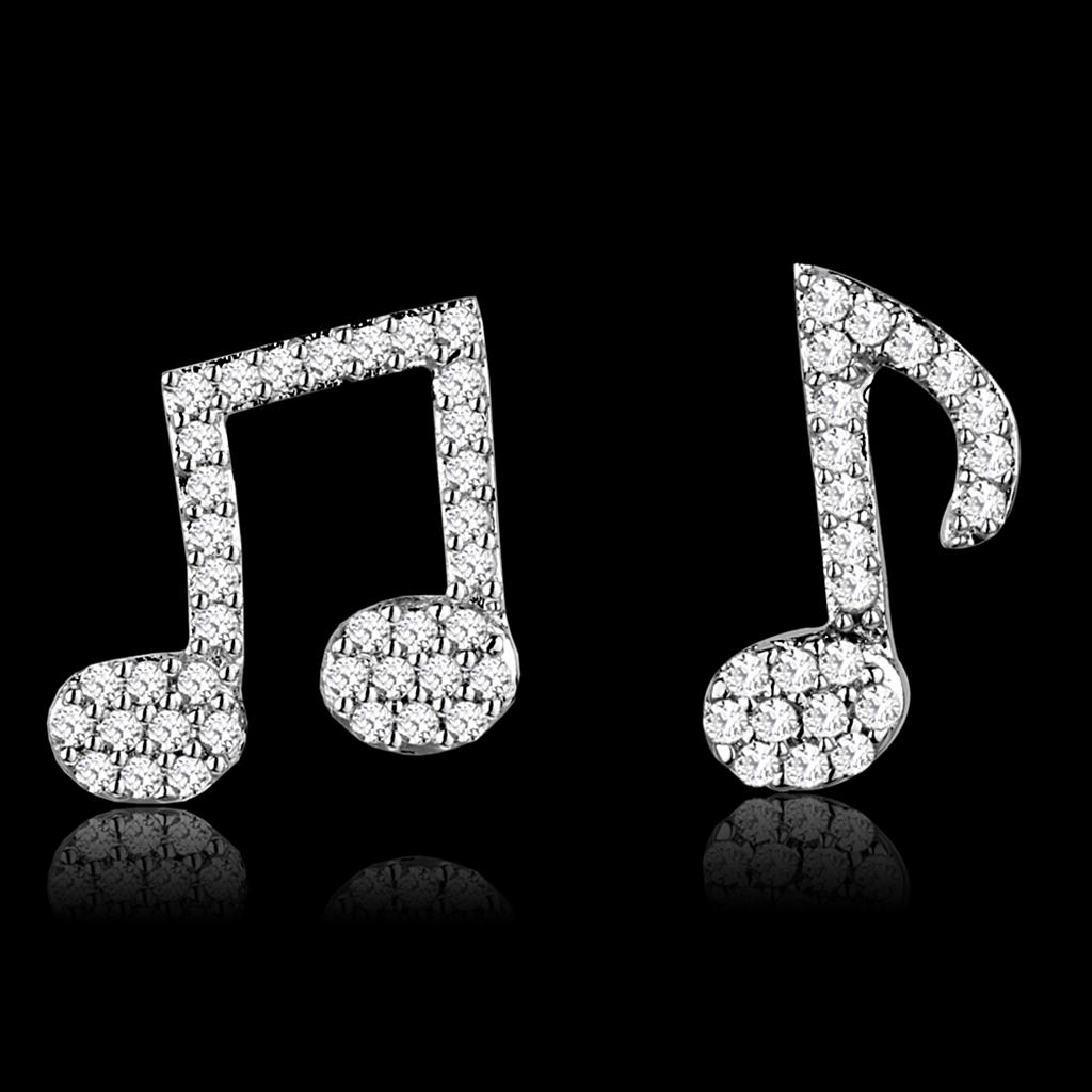 Rhodium 925 Sterling Silver Earrings with AAA Grade CZ in Clear