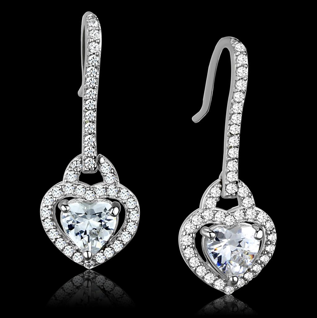Rhodium 925 Sterling Silver Earrings with AAA Grade CZ in Clear