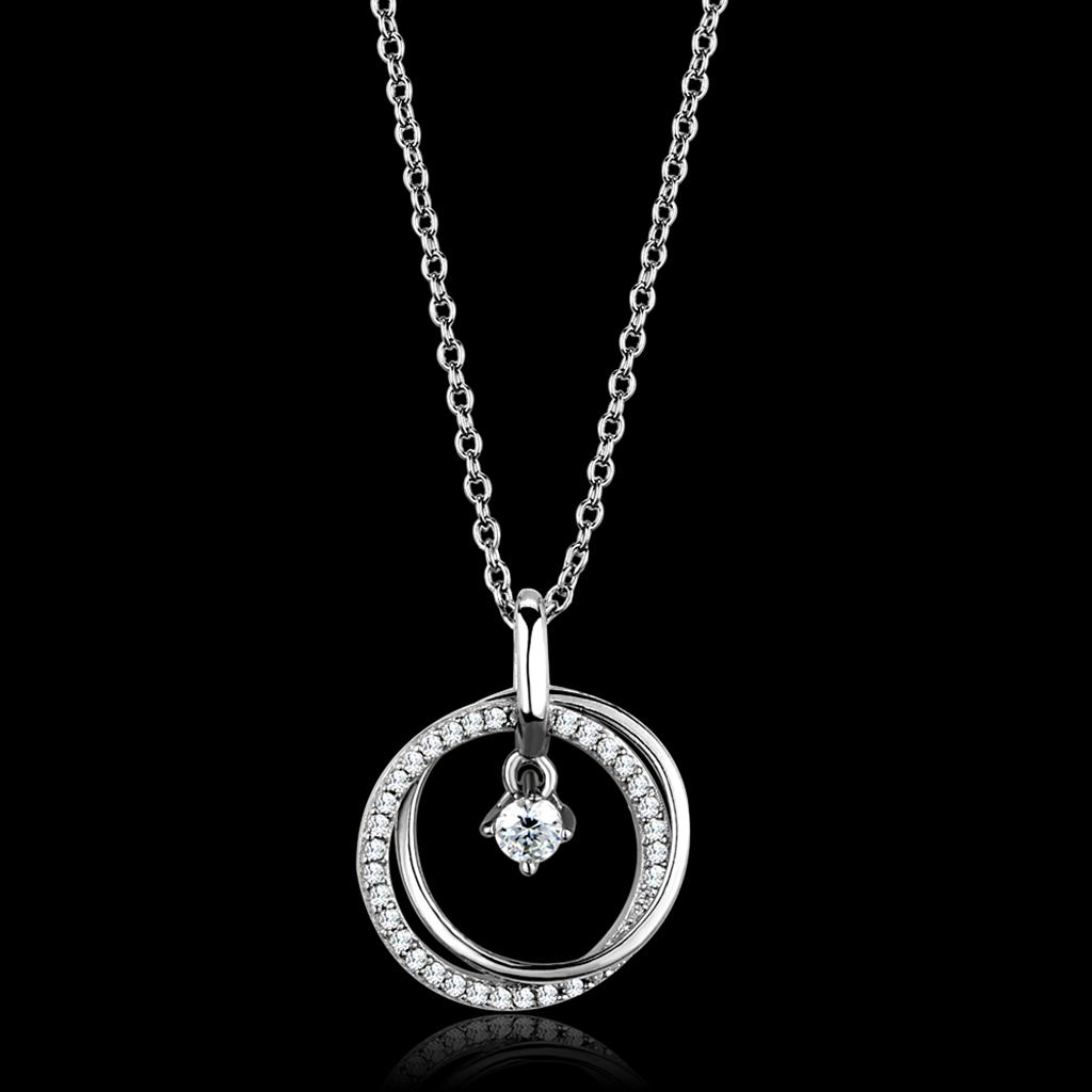 Rhodium 925 Sterling Silver Chain Pendant with AAA Grade CZ in Clear
