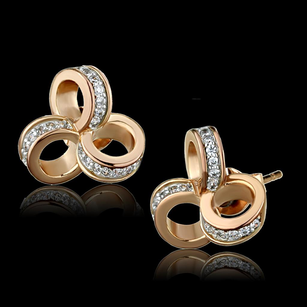 Rose Gold + Rhodium 925 Sterling Silver Earrings with AAA Grade CZ in Clear