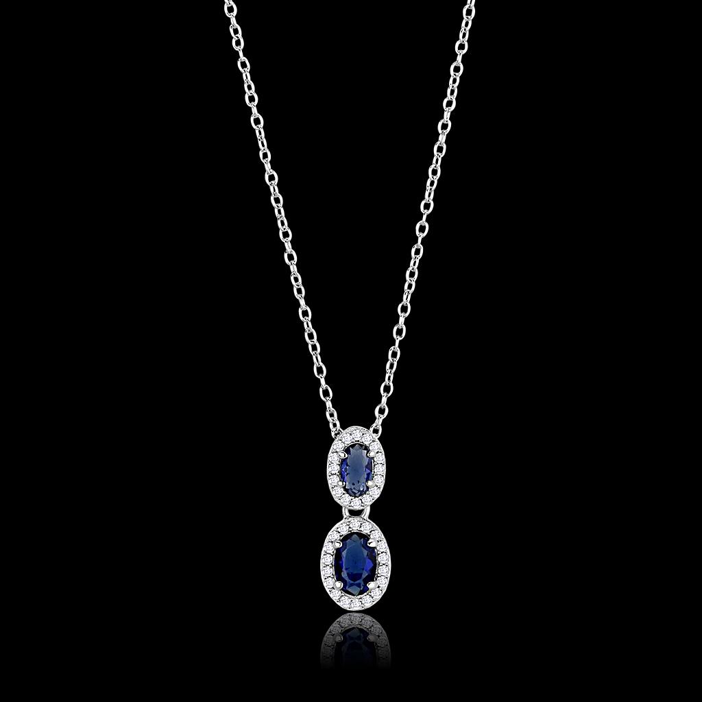 Rhodium 925 Sterling Silver Chain Pendant with Synthetic Synthetic Glass in Montana