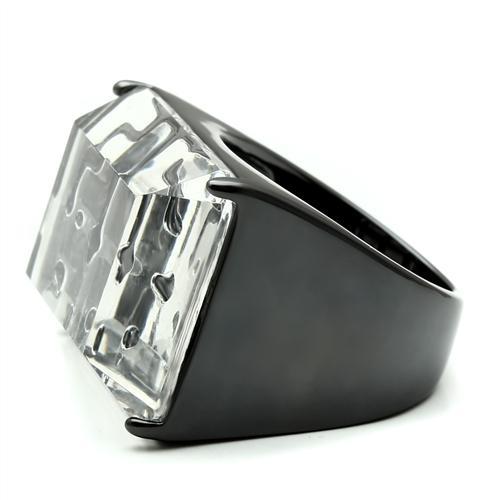 TIN Cobalt Black Brass Ring with Synthetic Synthetic Stone in Clear