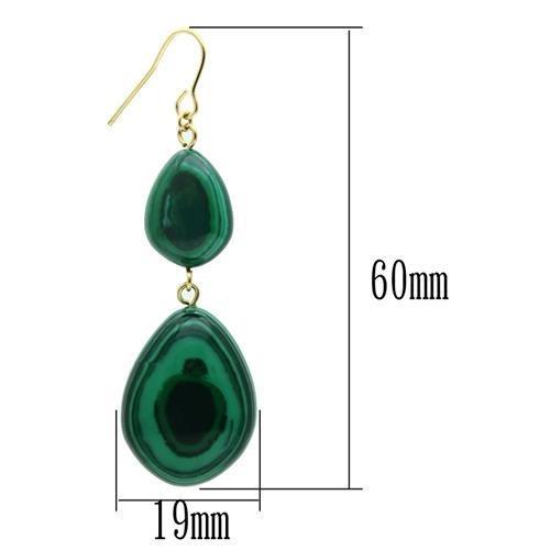 Gold Brass Earrings with Synthetic MALACHITE in Emerald