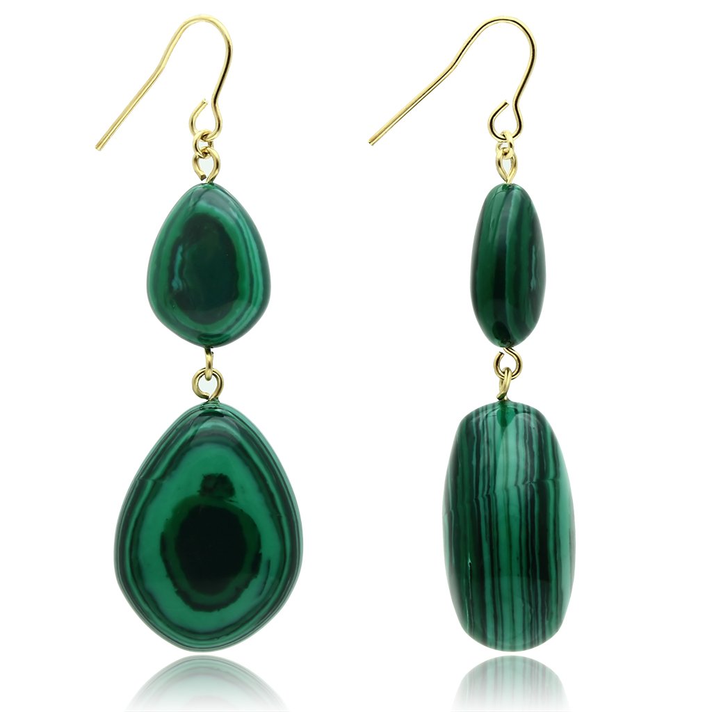 Gold Brass Earrings with Synthetic MALACHITE in Emerald