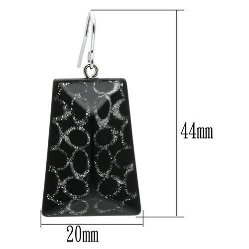 IP rhodium (PVD) Brass Earrings with Synthetic Synthetic Stone in Jet