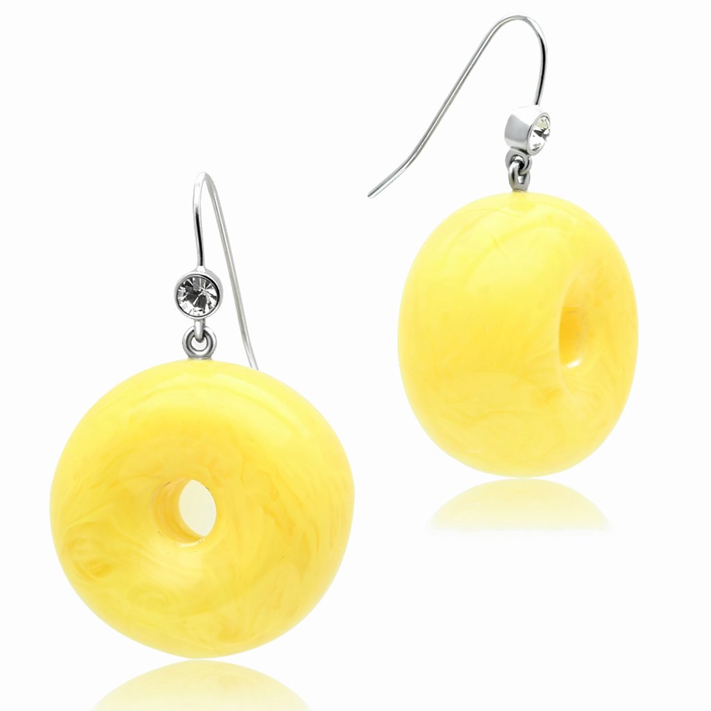 IP rhodium (PVD) Brass Earrings with Synthetic Synthetic Stone in Topaz