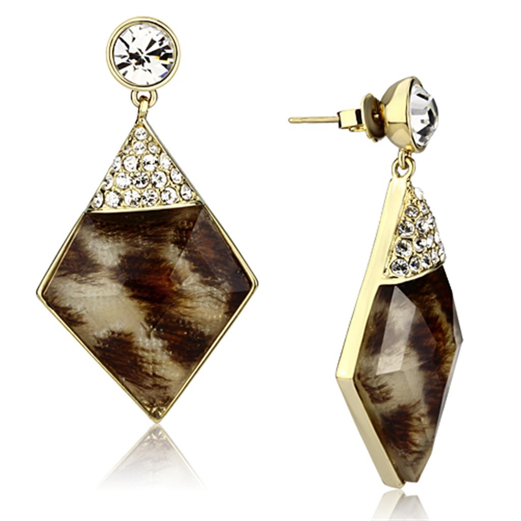 IP Gold(Ion Plating) Brass Earrings with Synthetic Synthetic Stone in Animal pattern