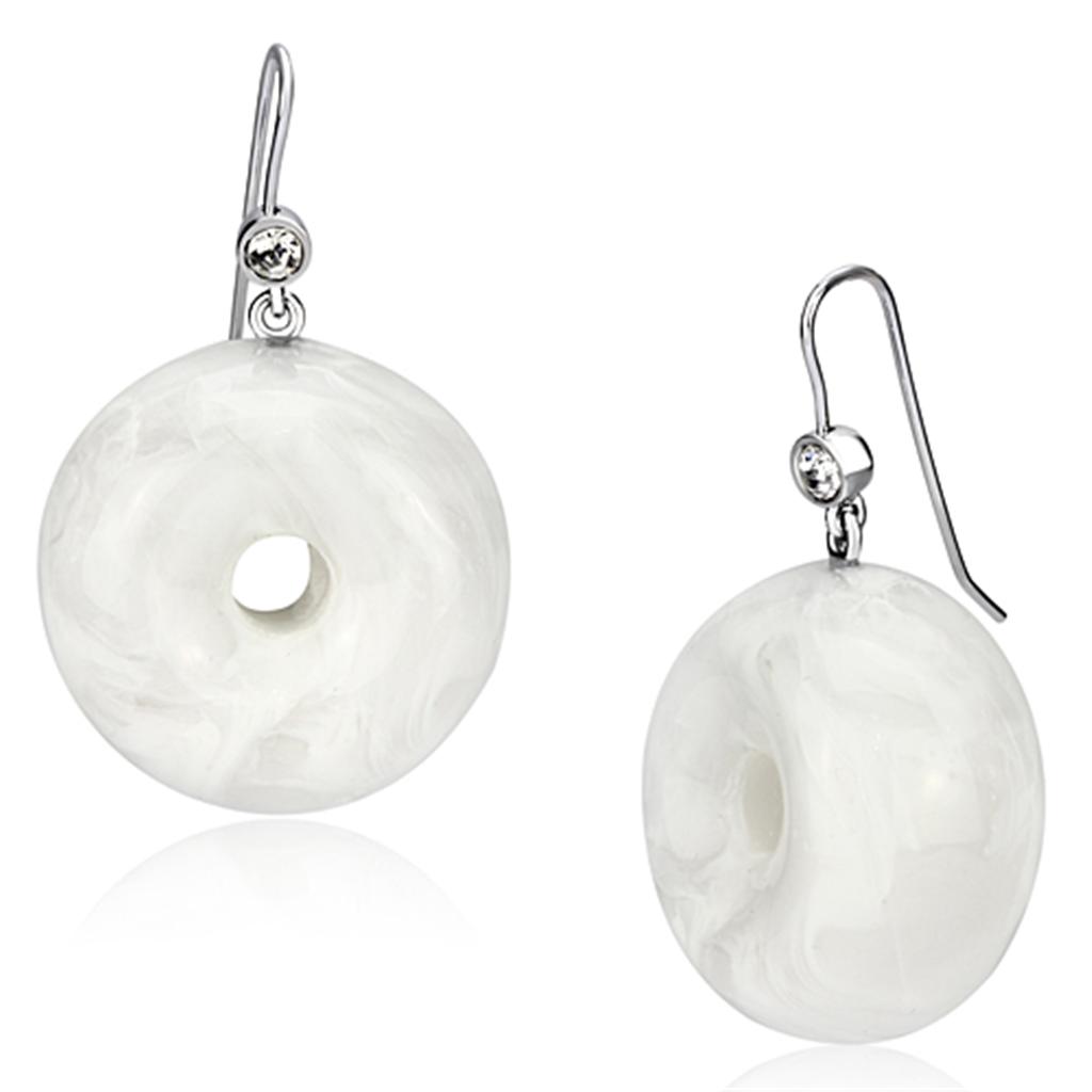 IP rhodium (PVD) Brass Earrings with Synthetic Synthetic Stone in White