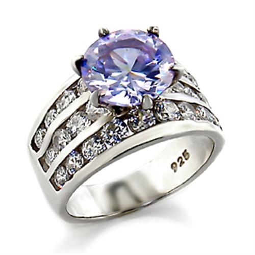High-Polished 925 Sterling Silver Ring with AAA Grade CZ  in Light Amethyst