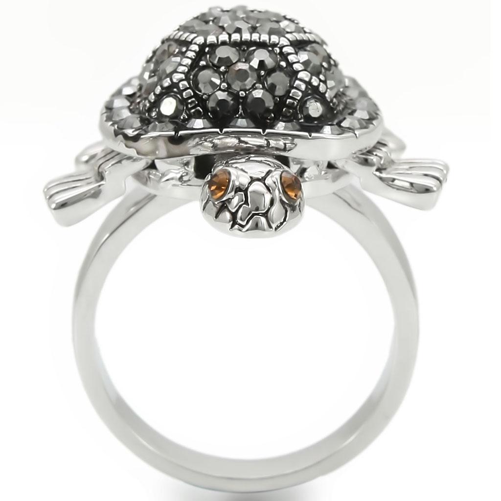 Rhodium Brass Ring with Top Grade Crystal  in Multi Color