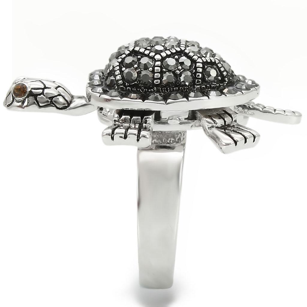 Rhodium Brass Ring with Top Grade Crystal  in Multi Color