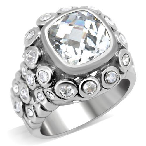 Rhodium Brass Ring with AAA Grade CZ  in Clear