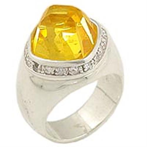 High-Polished 925 Sterling Silver Ring with AAA Grade CZ  in Citrine