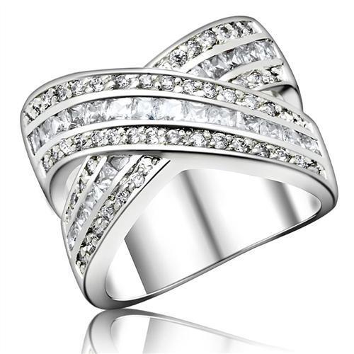 High-Polished 925 Sterling Silver Ring with AAA Grade CZ  in Clear