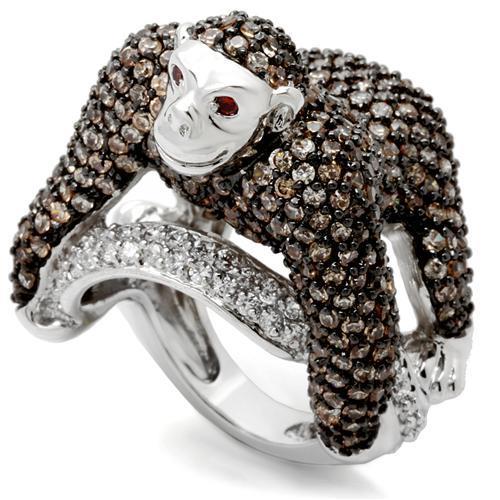 Rhodium + Ruthenium Brass Ring with AAA Grade CZ  in Champagne