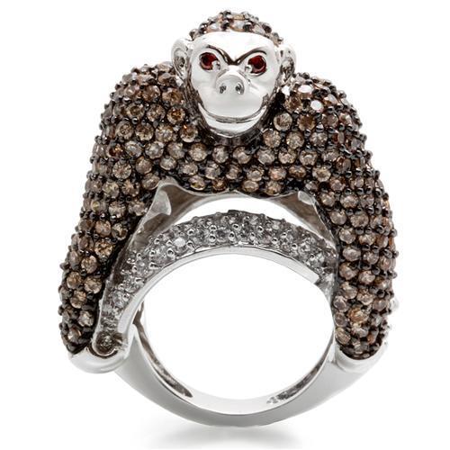 Rhodium + Ruthenium Brass Ring with AAA Grade CZ  in Champagne