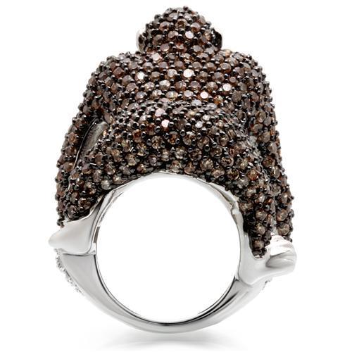 Rhodium + Ruthenium Brass Ring with AAA Grade CZ  in Champagne