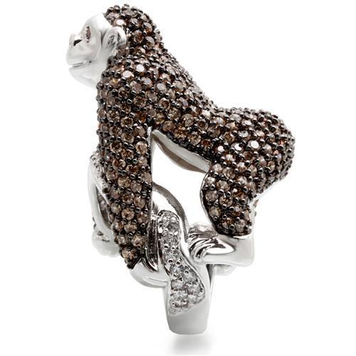 Rhodium + Ruthenium Brass Ring with AAA Grade CZ  in Champagne