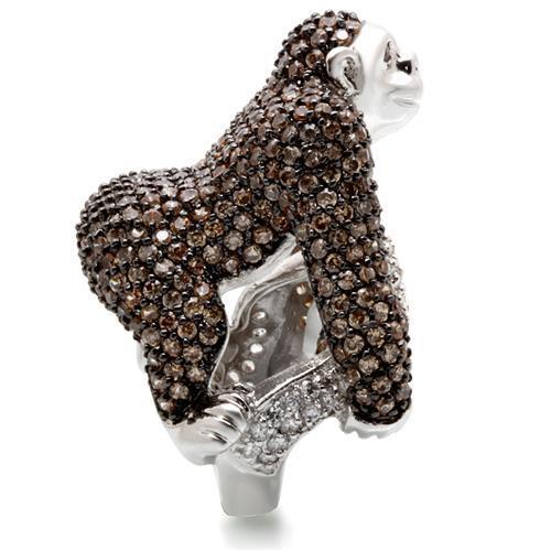 Rhodium + Ruthenium Brass Ring with AAA Grade CZ  in Champagne