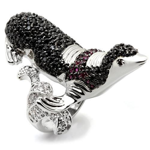 Rhodium + Ruthenium Brass Ring with AAA Grade CZ  in Multi Color