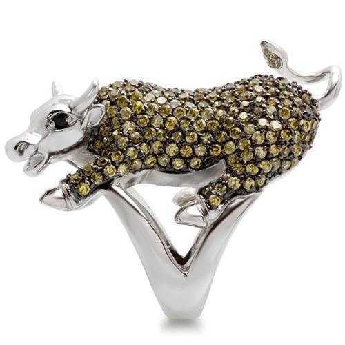 Rhodium + Ruthenium Brass Ring with AAA Grade CZ  in Multi Color
