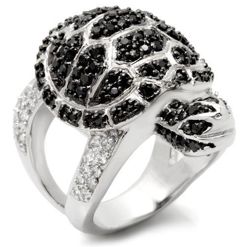 Rhodium + Ruthenium Brass Ring with AAA Grade CZ  in Jet